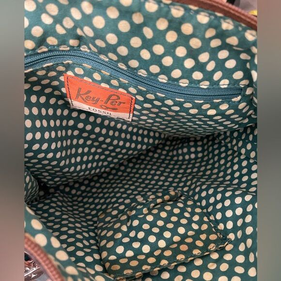 Fossil Keyper Tan Pink Orange Floral PVC Coated Textile CrossbodyPurse W/Key Tag - Picture 10 of 12